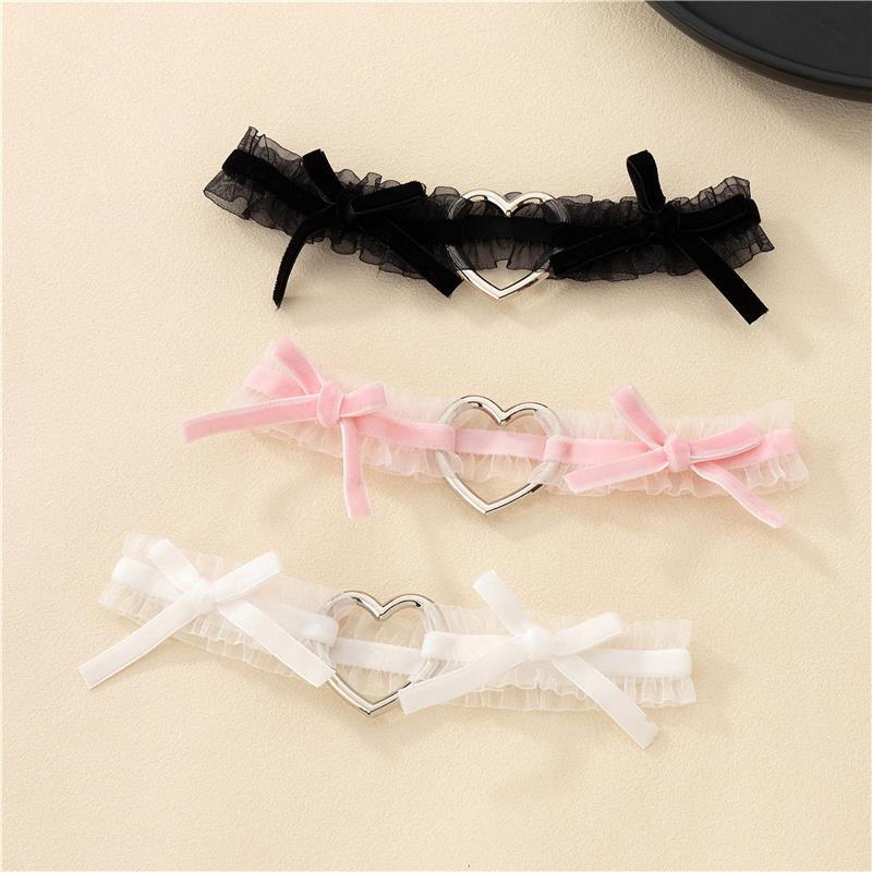 Coquette Lolita Heart Velvet White Pink Black Thigh Strap Garter