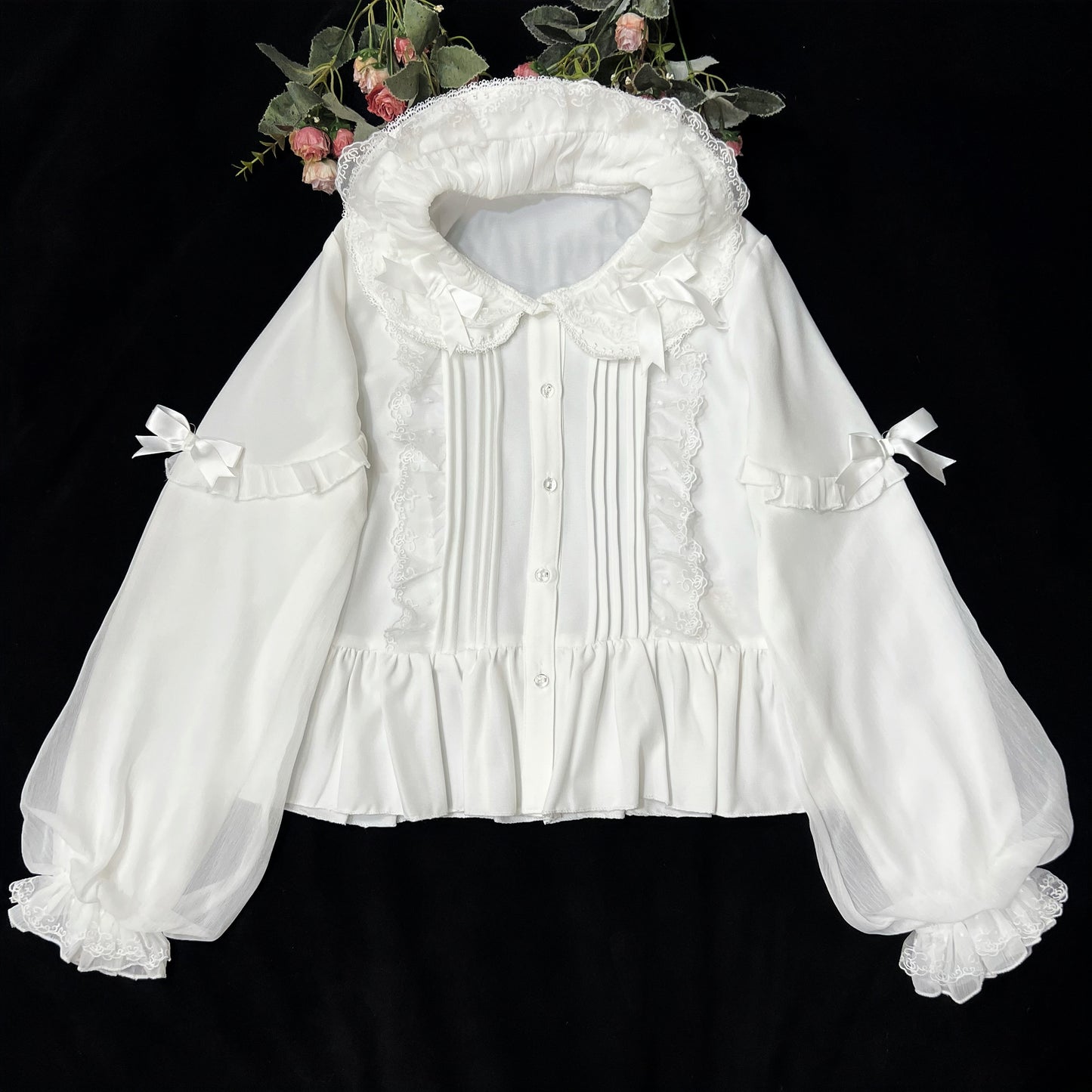 Lantern Lolita EGL Inner Shirt Blouse Lace Doll Collar Long Sleeve White Black