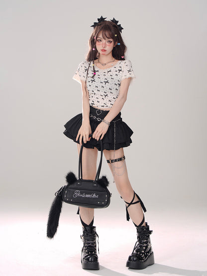 Young Eyes Coquette Bow Pink White Black Shirt Top