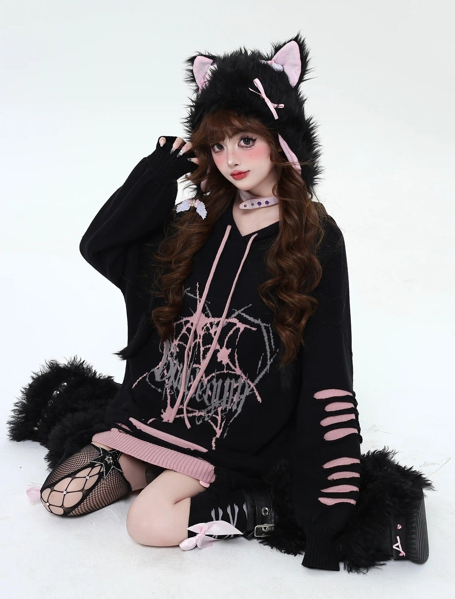 Crazy Girl Abby Spiderweb Black Red Pink Hoodie