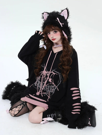 Crazy Girl Abby Spiderweb Black Red Pink Hoodie