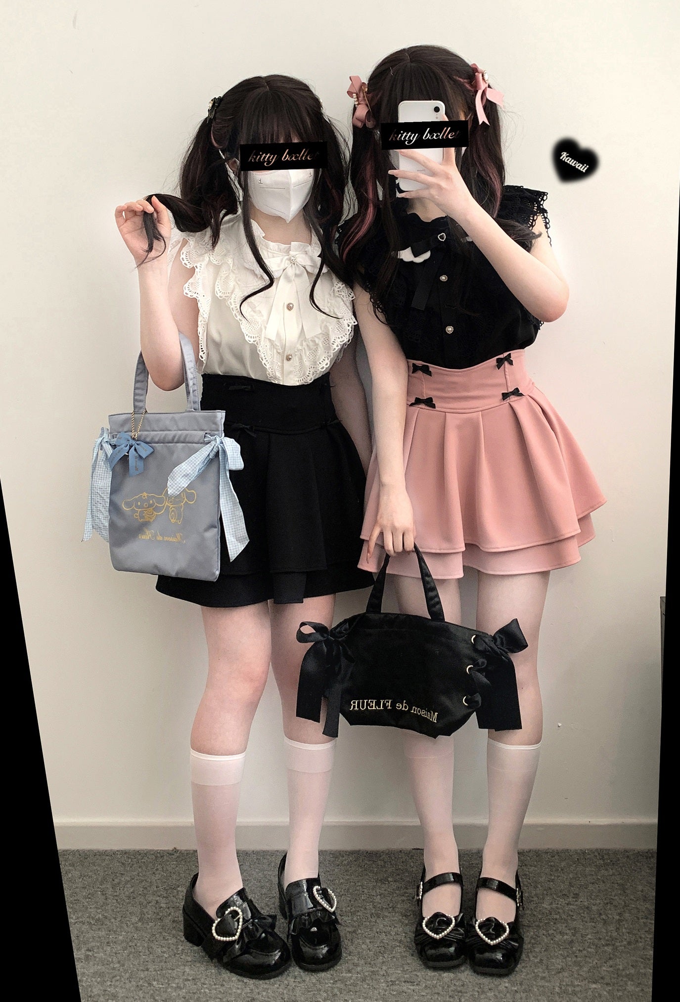 Kitten Bullet Jirai Kei Love Ban Bow Ruffle Black Pink Skirt