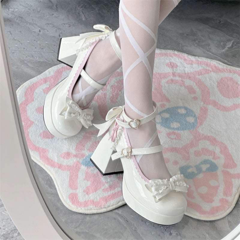 Cookie Sauce Lolita Lace Heart Knot Height Heels Mary Jane Shoes