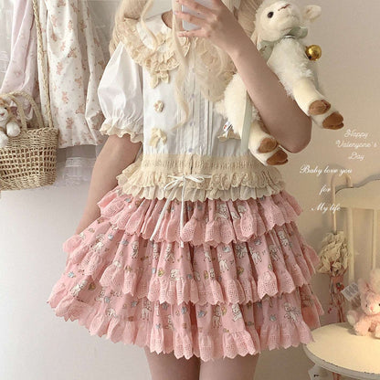 Dormir Doll Lolita Lace Beige White & Pink Cotton Lolita Shirt Blouse