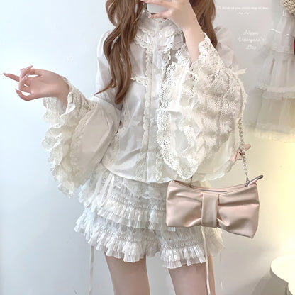 Dormir Doll Maiden Lace Long Sleeve Cream White Black Shirt Blouse Top