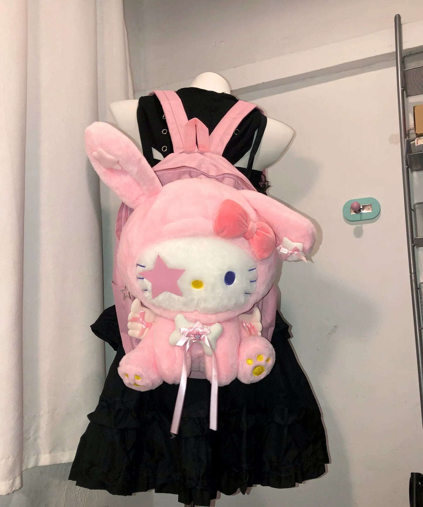 Y2K Rabbit Ears Kitty Pink Blue Backpack Doll Bag