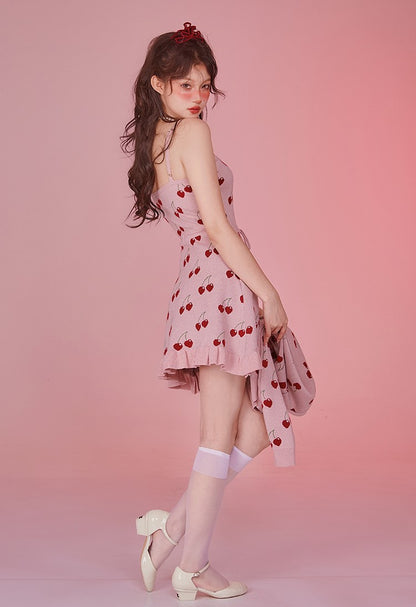 Fancy Girl Cherry Pie Pink Summer Knit Strap Dress