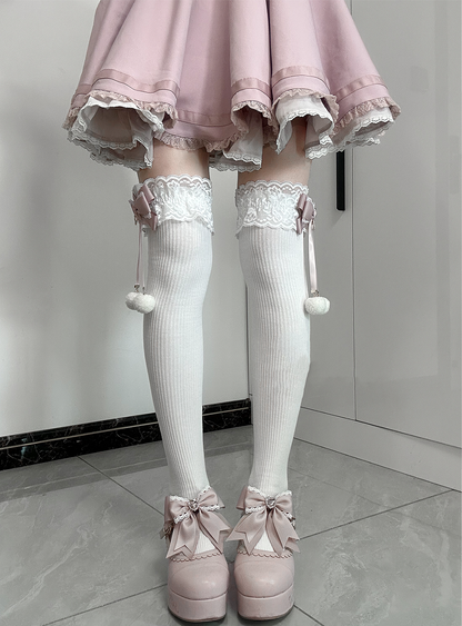 Jirai Kei Princess Black White Pink Blue Lace Over the Knee & Calf Socks