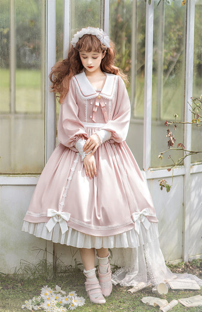 Love Letter Girl Lace Pastel Pink & Blue Long Sleeve Dress