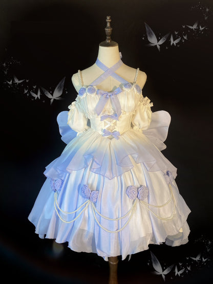 Elsa Lolita Love Goddess PInk Blue Gradient Rose Fairy Prom Dress