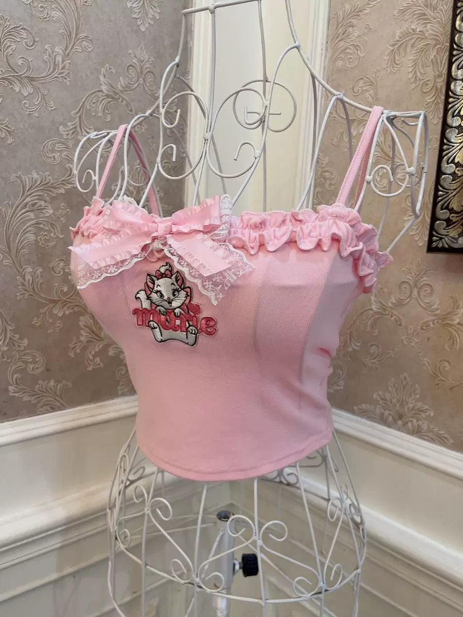 Sweetheart Princess Marie Cat Pink Lace Camisole Top