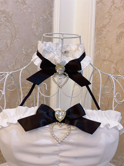 Sweetheart Princess Black & White Brooch Bow Bandeau Top