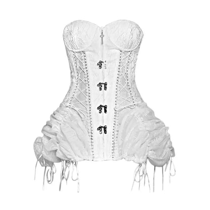 Blood Supply The White Doll Goth Princess Silver Cross Fishbone Birdcage Corset Four Piece Set