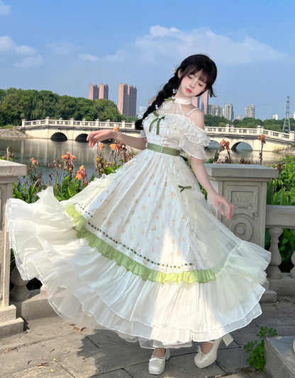 Flying Diary Autumn Love Letter Green & Purple Lolita Long Dress