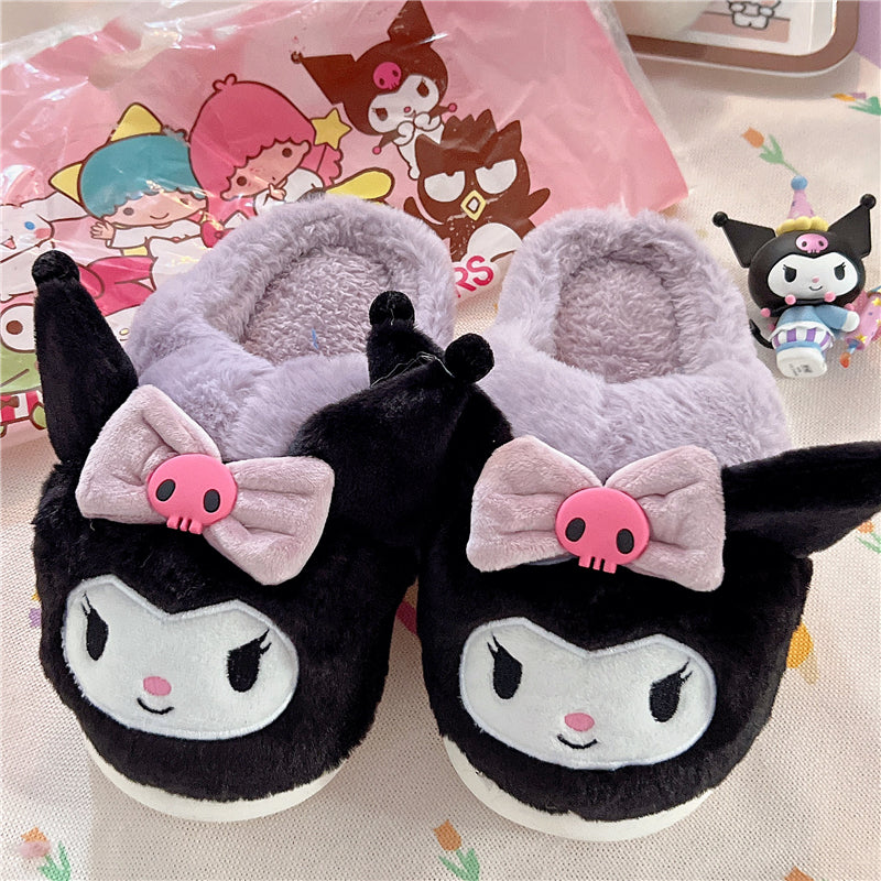 Kitty Cat Cinnamon Dog Melody Purple Devil Velvet Cotton Winter Thick Plush Slippers Shoes