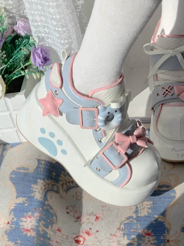 Moeka Chan Blue & Pink Paw Lolita Princess Thick Sole Shoes