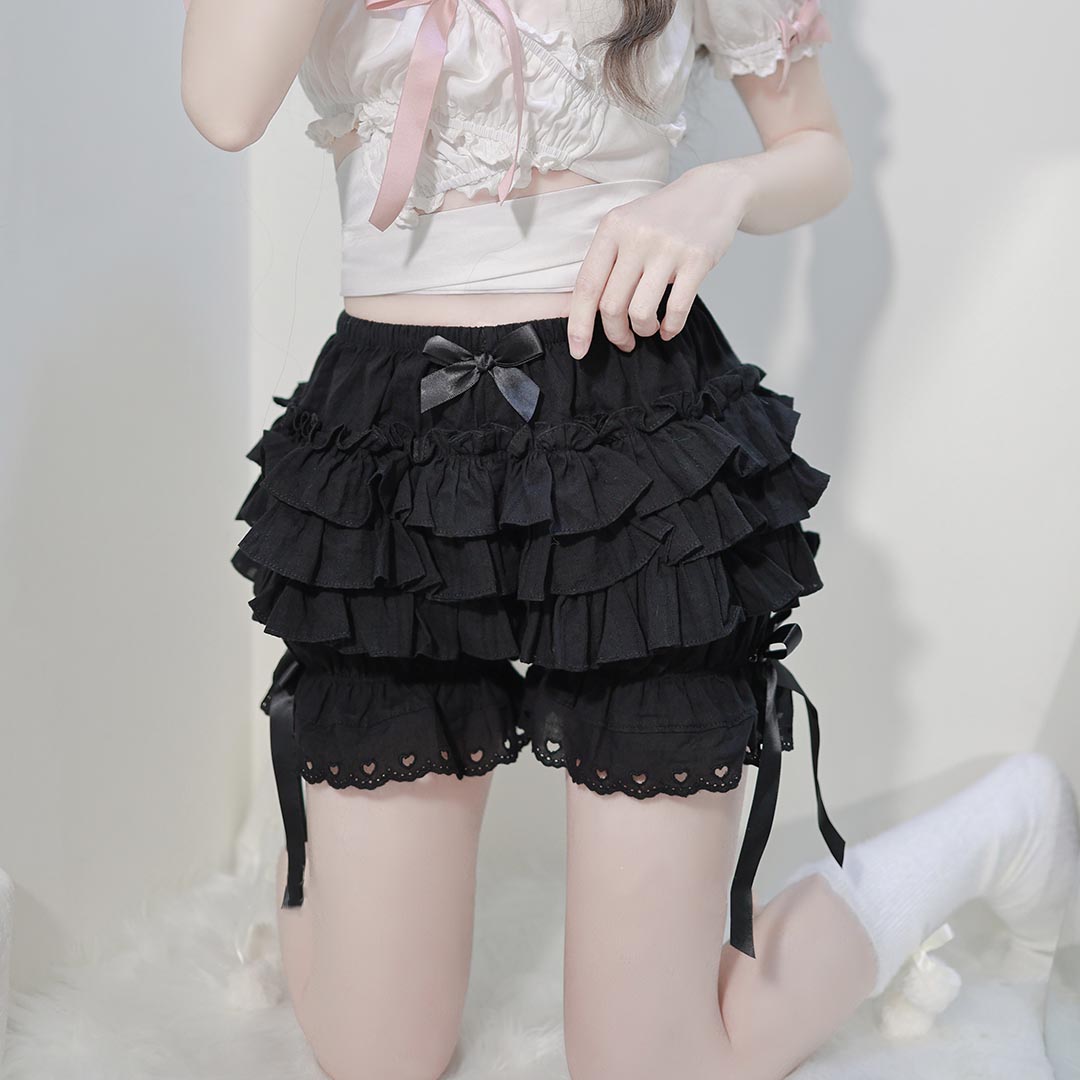 Lolita Lace Ruffled Black White Pink Bow Bloomers Shorts