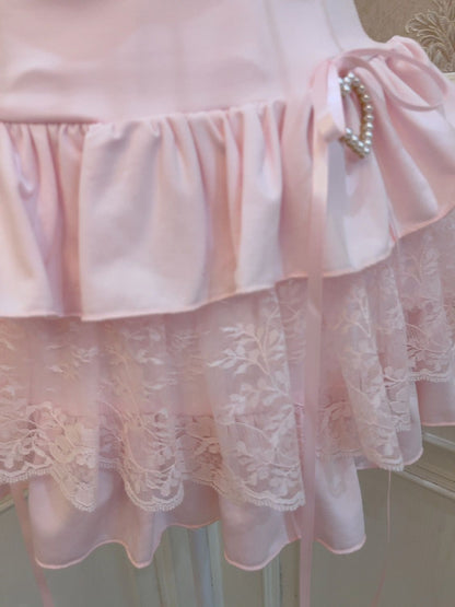 Sweetheart Princess Pink Lace Heart Mini Ruffle Skirt