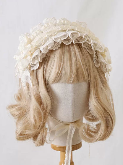 Lolita Lace Cream White Bow Hairband Accessories