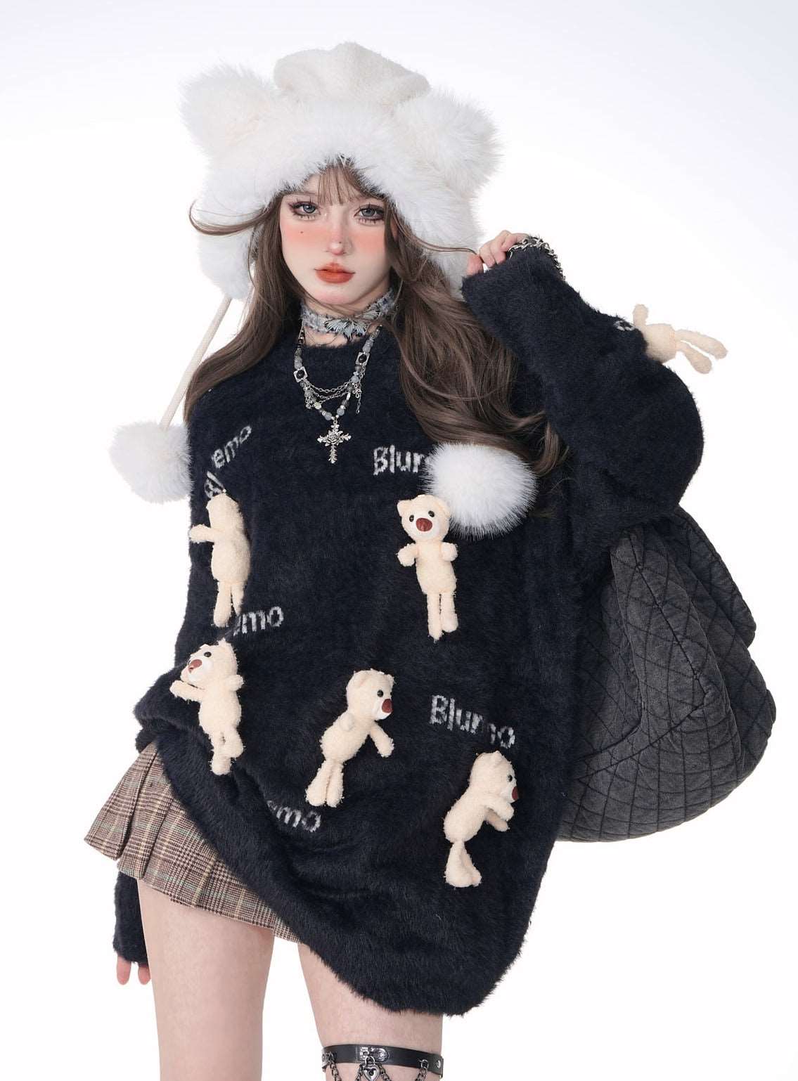 3D Bear Plush Doll Brown Autumn Winter Fuzzy Sweater