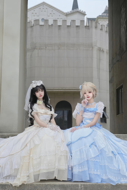 Flying Diary Lolita Blue Cream Black Pink Wedding Prom Long Dress