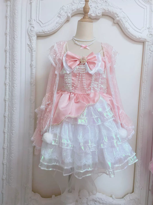 Candy Fairy Baby Sheer Lace White Pink Cardigan