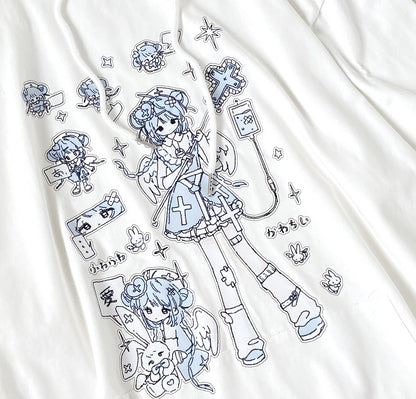 Kitten Bullet Doll Hospital Blue Black White Shirt Top