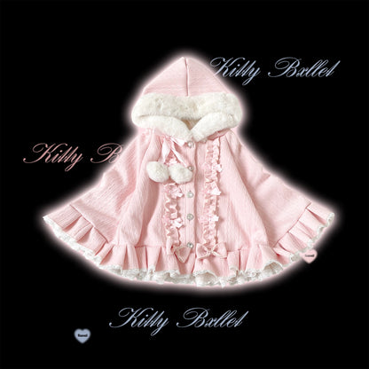 Kitten Bullet Pompom Sweetheart White Pink Black Blue Cape Cloak