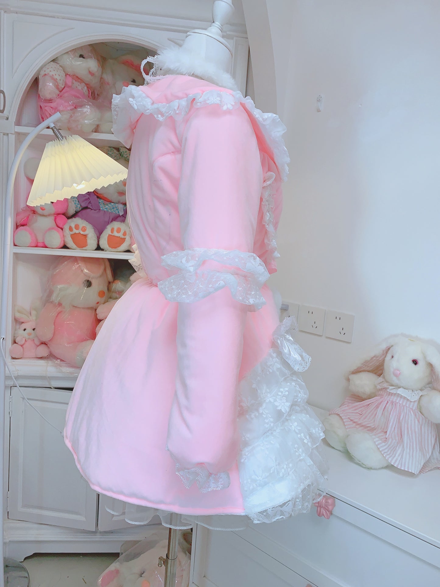 Candy Fairy Sweet Pastel Pink Princess Lace Sailor Collar Winter Padded Puffer Jacket Coat Dress