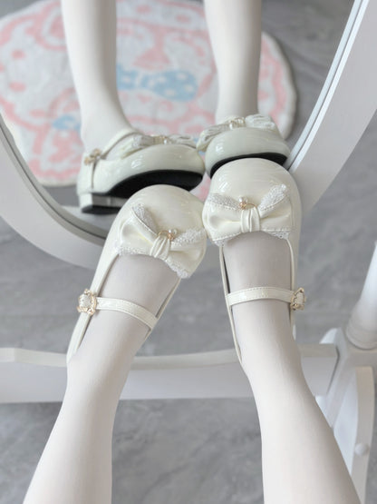 Love Letter Little Pearl Lolita Black White Pink Blue Brown Low Heels Shoes