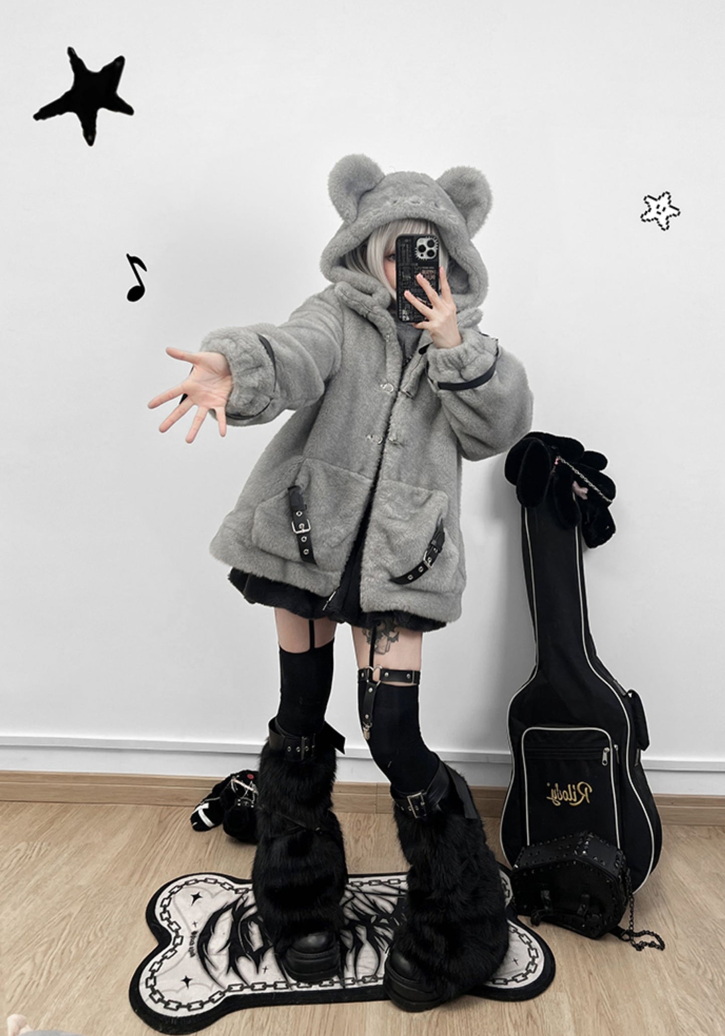 Cute Little Mouse Yabi Gray Ice Blue Jacket Coat