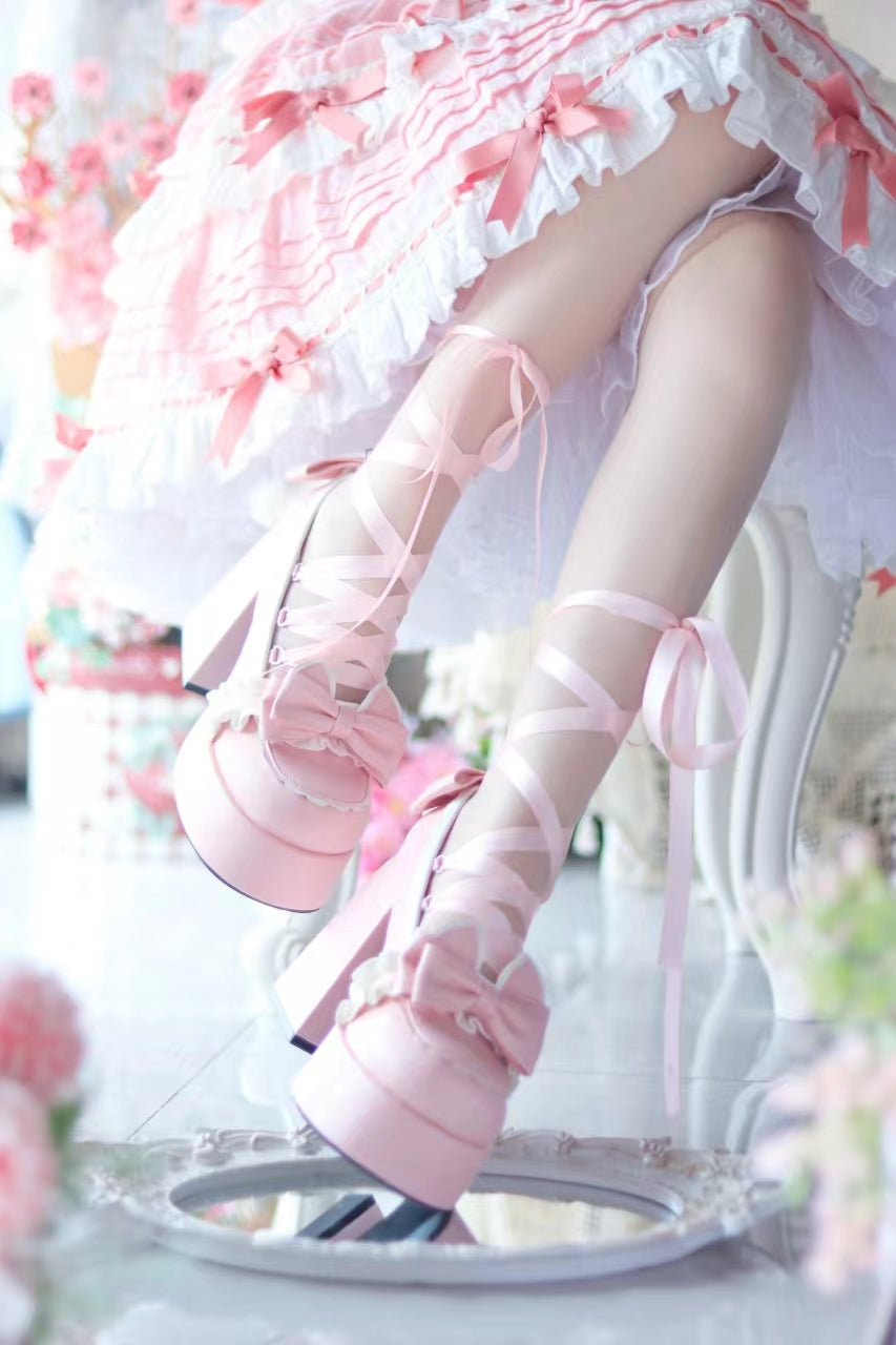 Pocket Cat Lolita Cat Tail Black Pink Blue High Heels Shoes