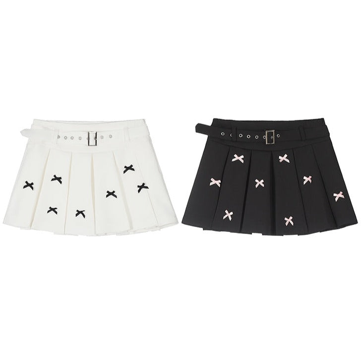 Young Eyes Lulu Bow Black White Pleated Mini Skirt