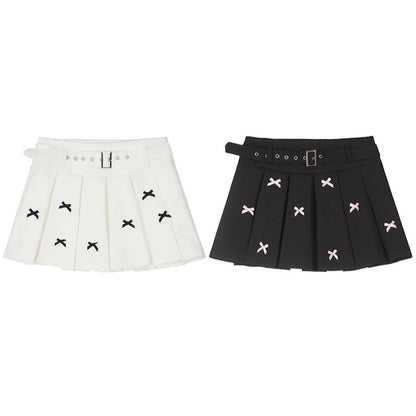 Young Eyes Lulu Bow Black White Pleated Mini Skirt