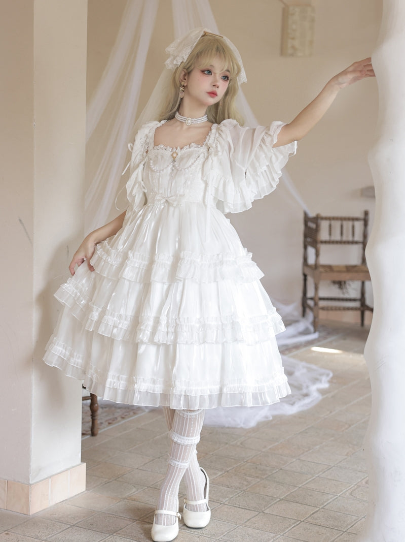 Love Song of the Star Lace Bow Ribbon Ruffled Layered Princess Dress