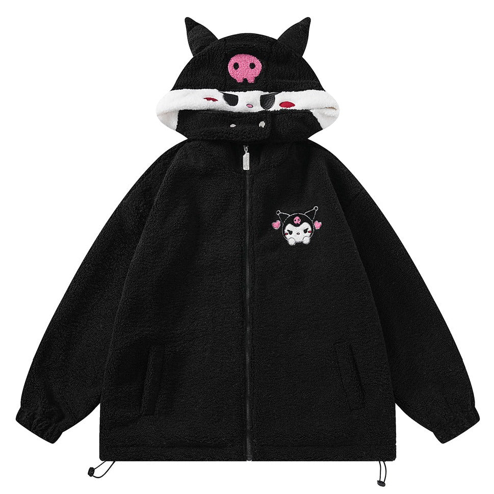 Kitty Cat Cinnamon Dog Purple Devil Plush Velvet Fall Winter Hoodie