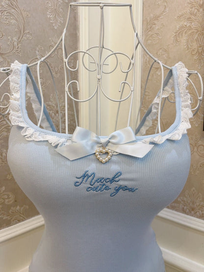 Sweetheart Princess Much Cute Black White Blue Camisole Top