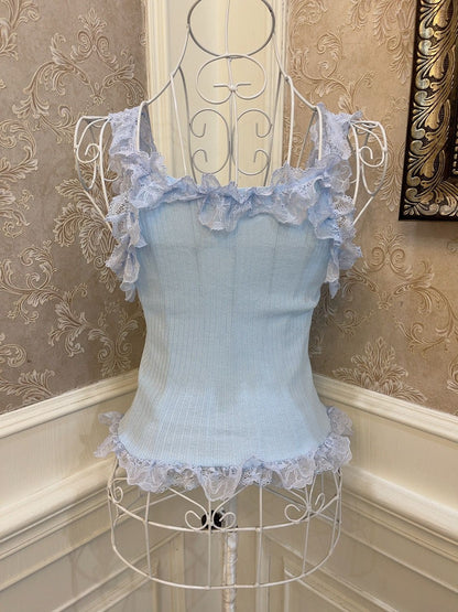 Sweetheart Princess Lace Soft Pink Blue Camisole Top