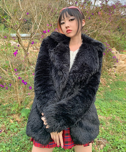 Winter Plush Velvet Fur Mid Length Coat