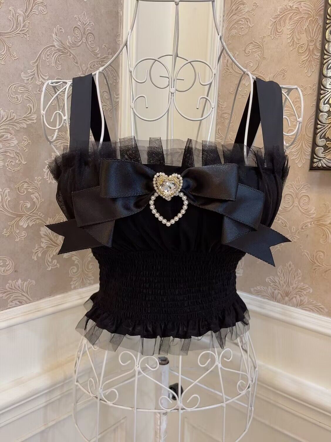 Sweetheart Princess Balletcore Organza Black White Camisole Top