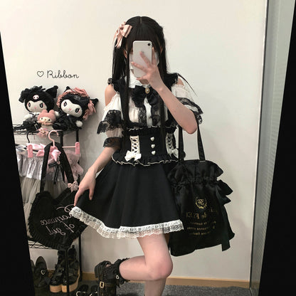 Kitten Bullet Jirai Kei Doll Mode Lace Pink Black Blue Suspender Skirt