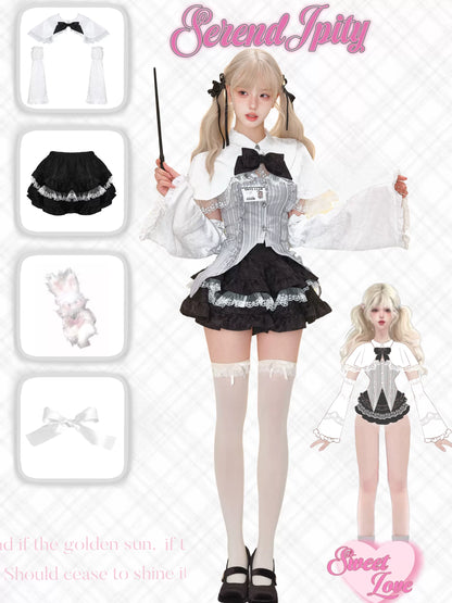 Serendipity Academy Magic Leader White Cape & Gray Vest & Black Skirt Three Piece Set