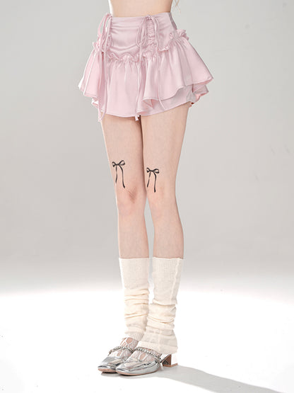 Young Eyes Coquette Swan Cream Pink Ruffle Short Skirt