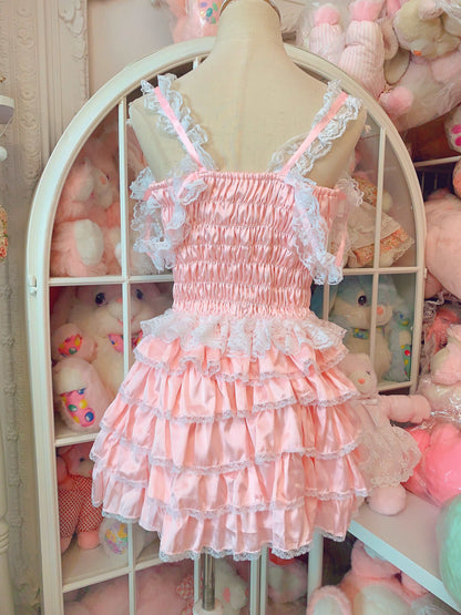 Candy Fairy Little Princess Cute Pink Lace Camisole Top & Cake Ruffled Skirt Two Piece Set