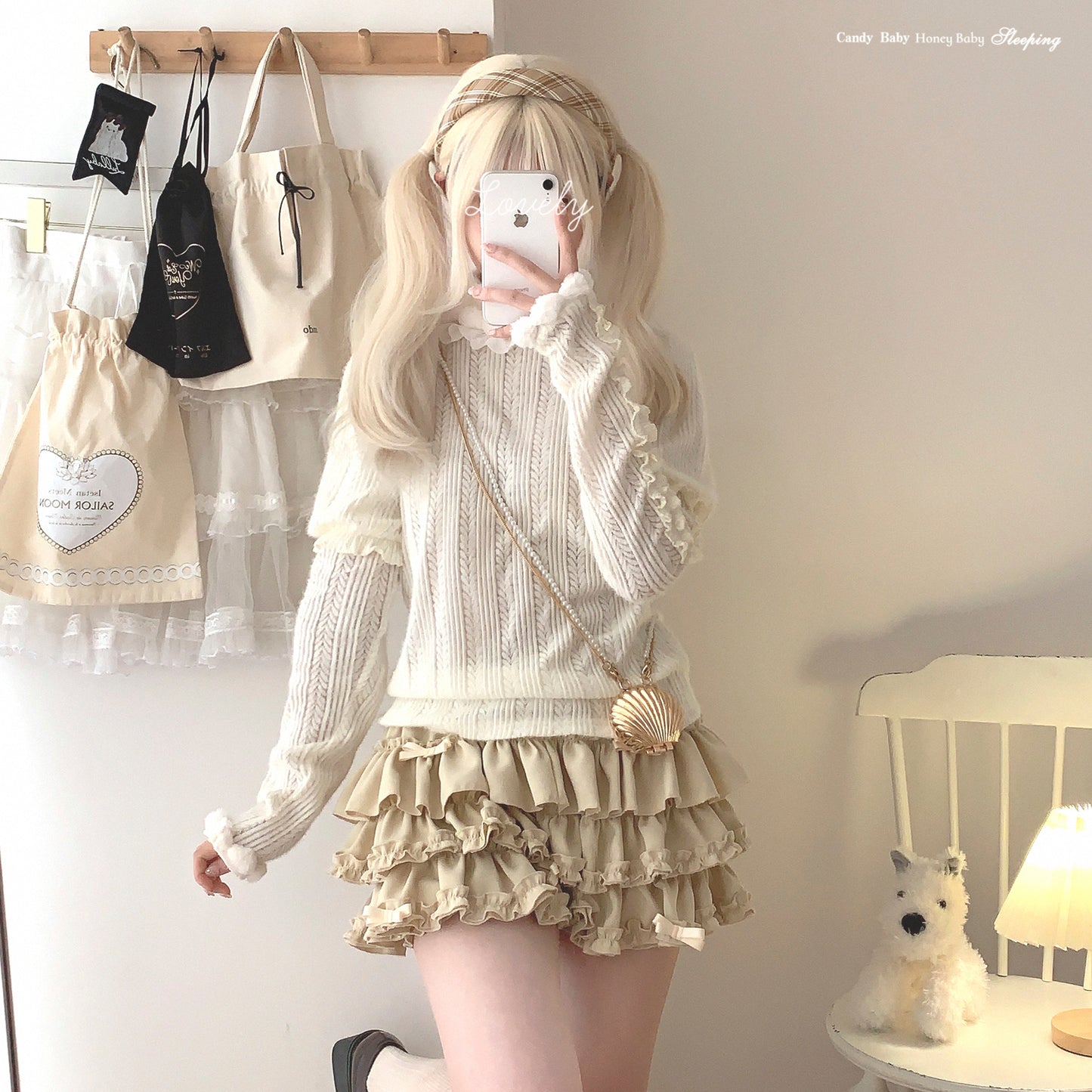 Dormir Doll Winter Puff Fur Ball High Collar Cute Knit Sweater Top