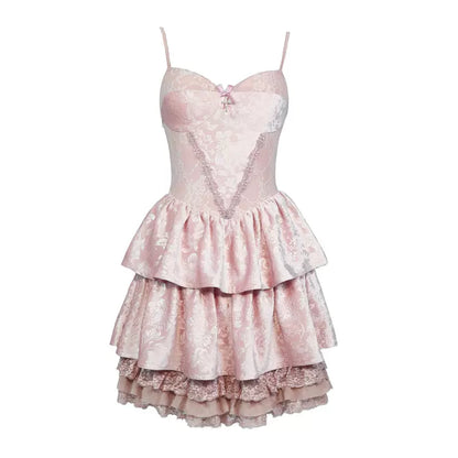 Blood Supply Guardian of Sakura Tress Gothic Lace Velvet Pink Cake Short Dress