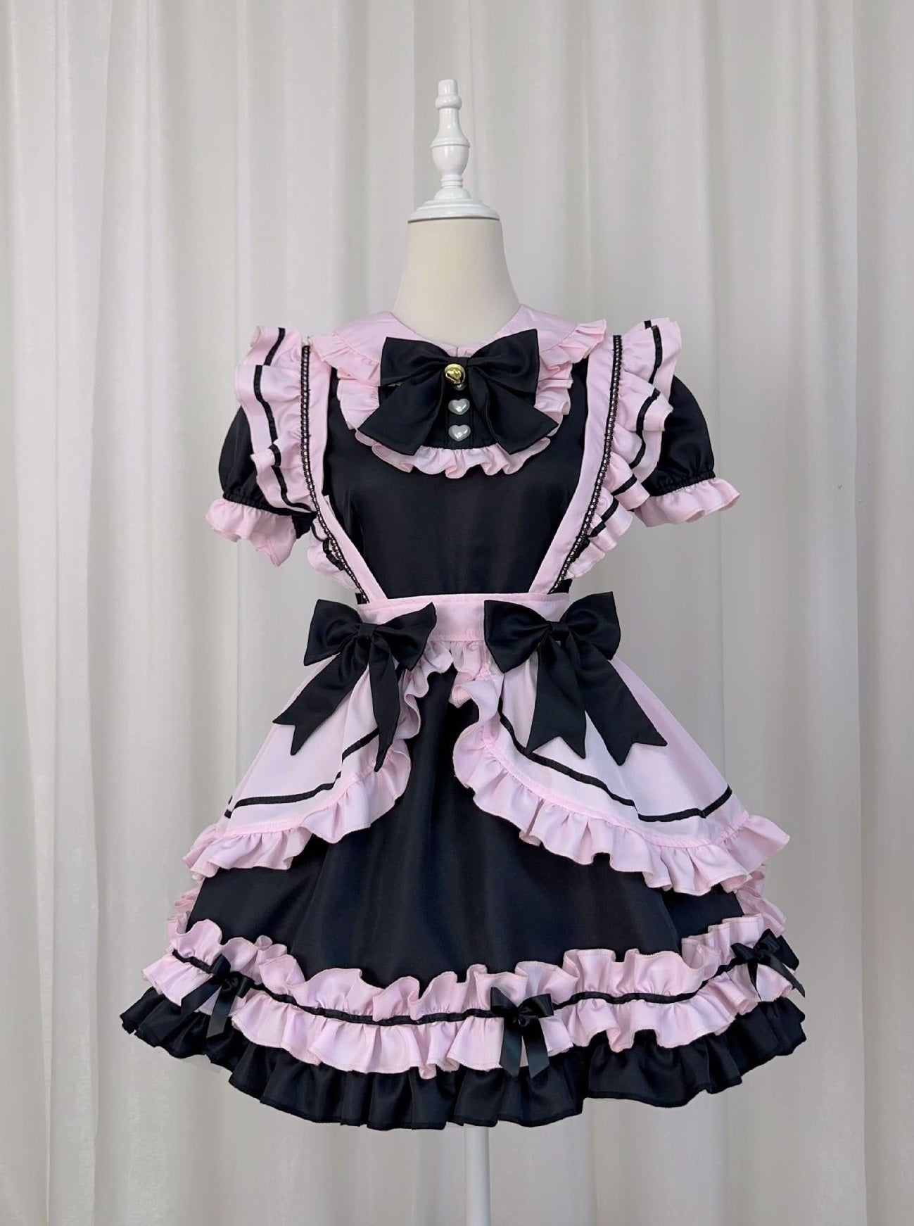 Serendipity Cute Pink Black Lolita Cosplay Ruffle Maid Dress