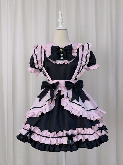 Serendipity Cute Pink Black Lolita Cosplay Ruffle Maid Dress