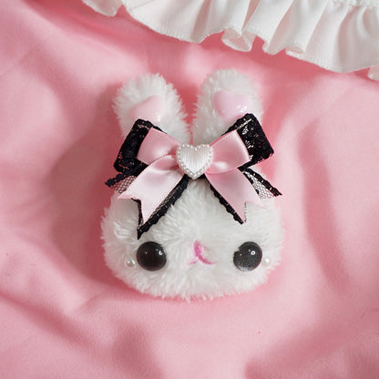 Candy Fairy Pink & Black Bow Cute Rabbit Bunny Handmade Brooch Hairpin Hair Clip Hair Accessories Pins