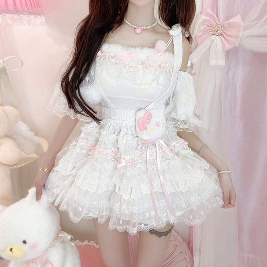 Candy Fairy Soft Angel Camisole Top & White Suspender Skirt Two Piece Set